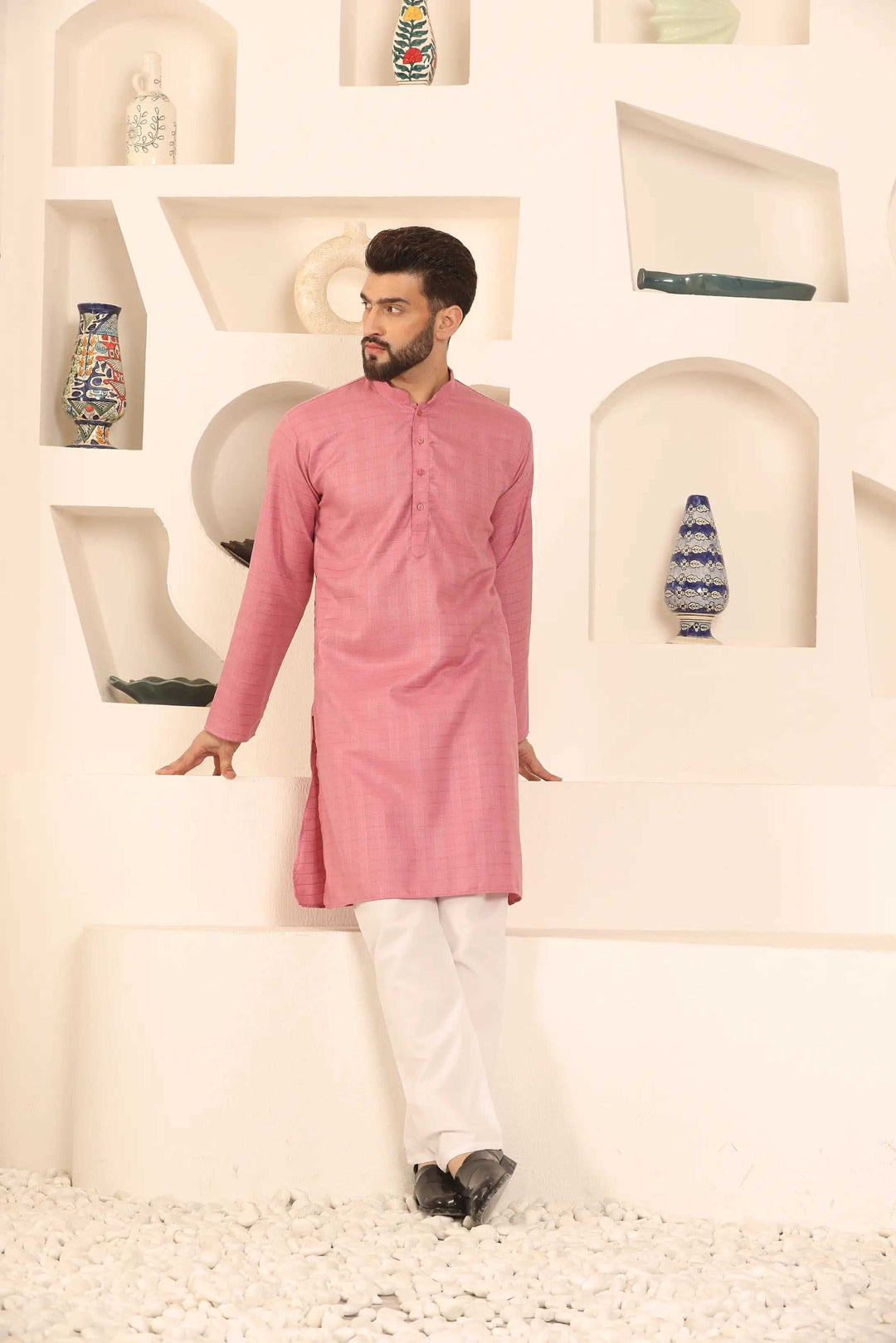 Majestic Magenta Self-Design Men's Kurta Pyjama Set