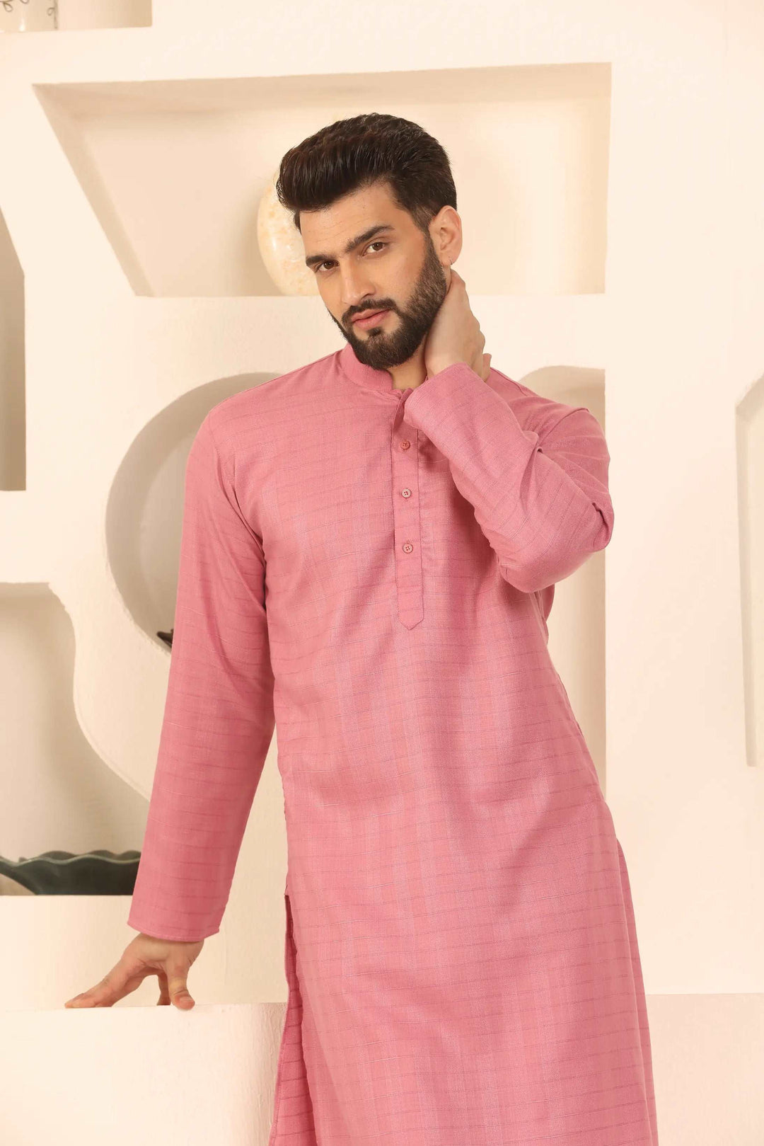 Majestic Magenta Self-Design Men's Kurta Pyjama Set