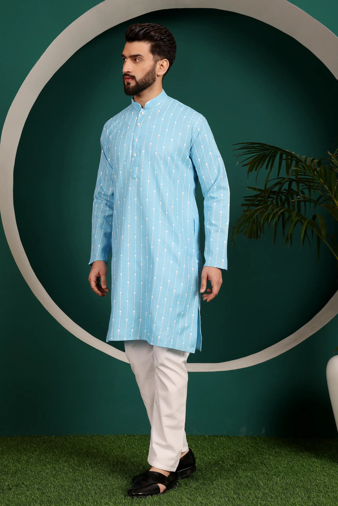 Timeless Charm in Sky Blue Men's Cotton Kurta Pyjama Set