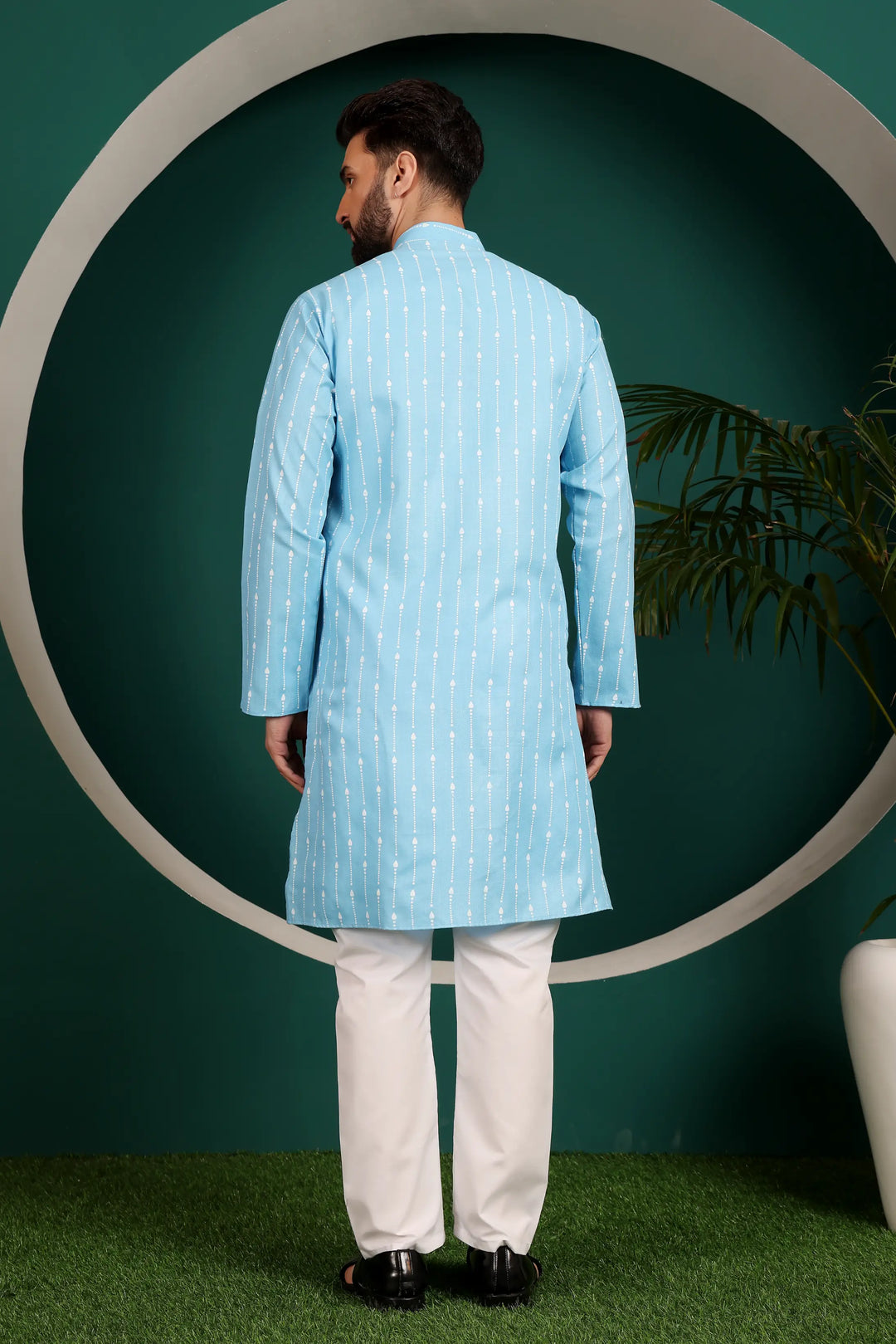 Timeless Charm in Sky Blue Men's Cotton Kurta Pyjama Set