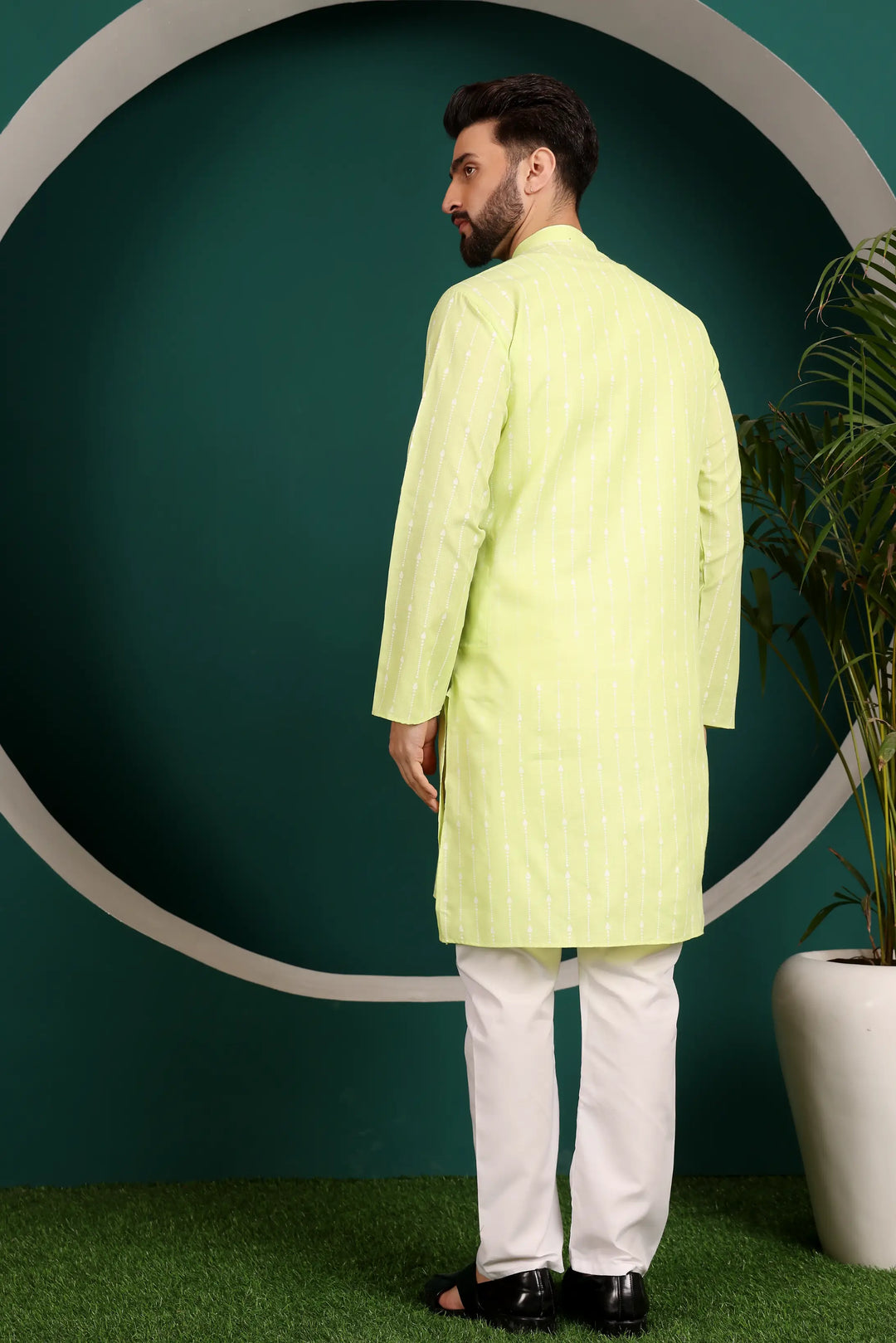 Pista Green Printed Cotton Kurta Pajama Set for Men