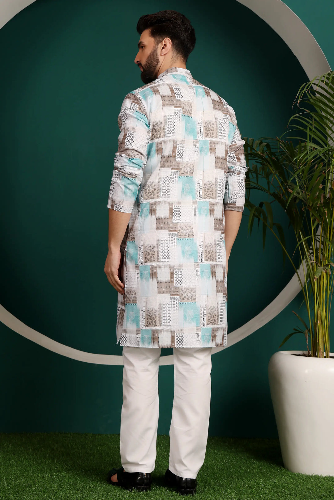 Multi-Color Cotton Printed Kurta Pajama Set for Men