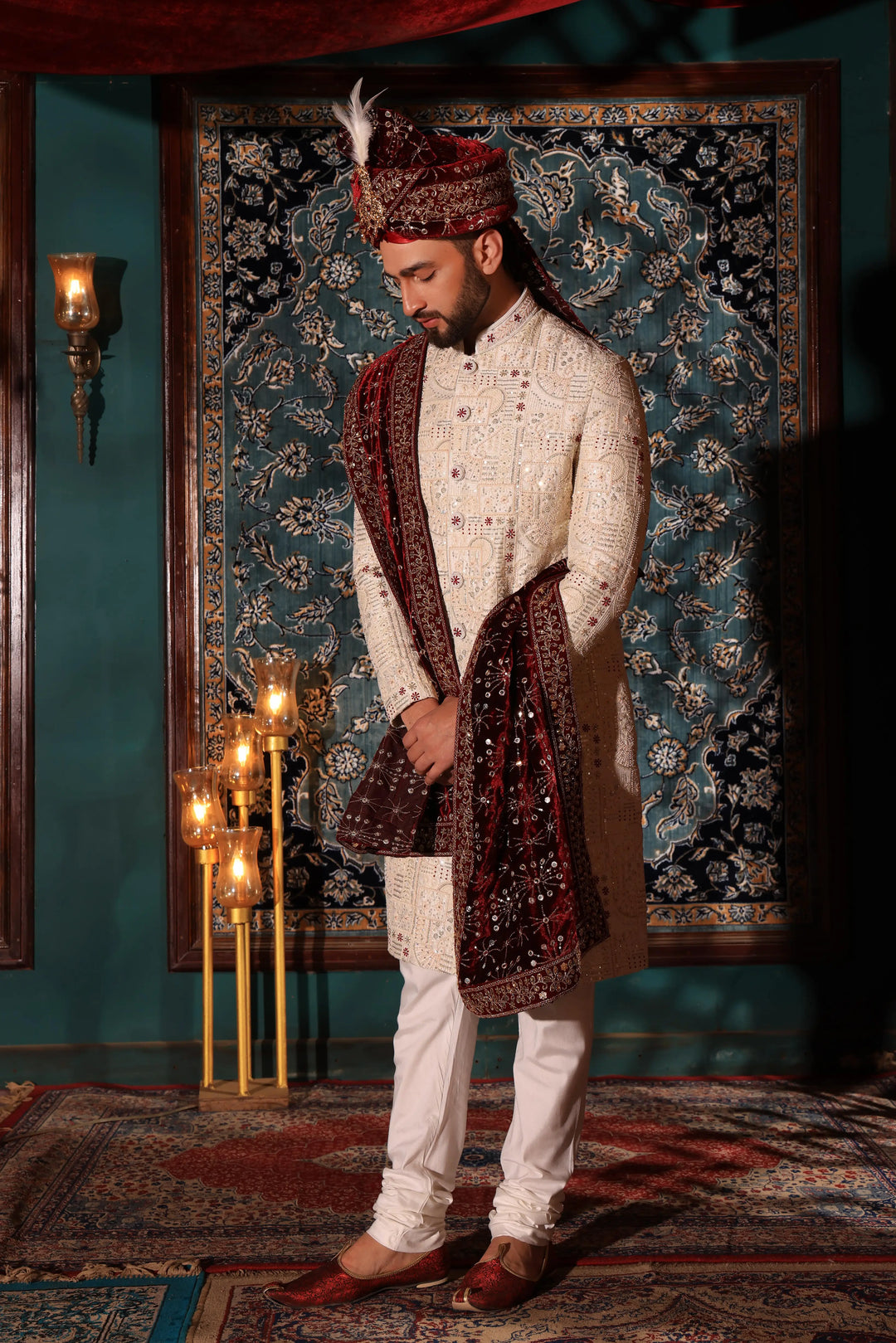 Groom sherwani with turban best sale