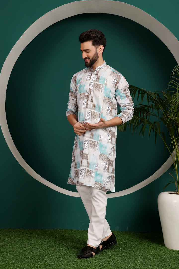 Multi-Color Cotton Printed Kurta Pajama Set for Men