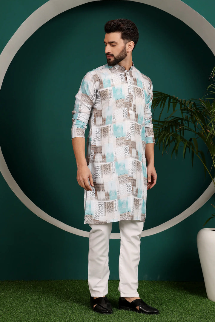 Multi-Color Cotton Printed Kurta Pajama Set for Men