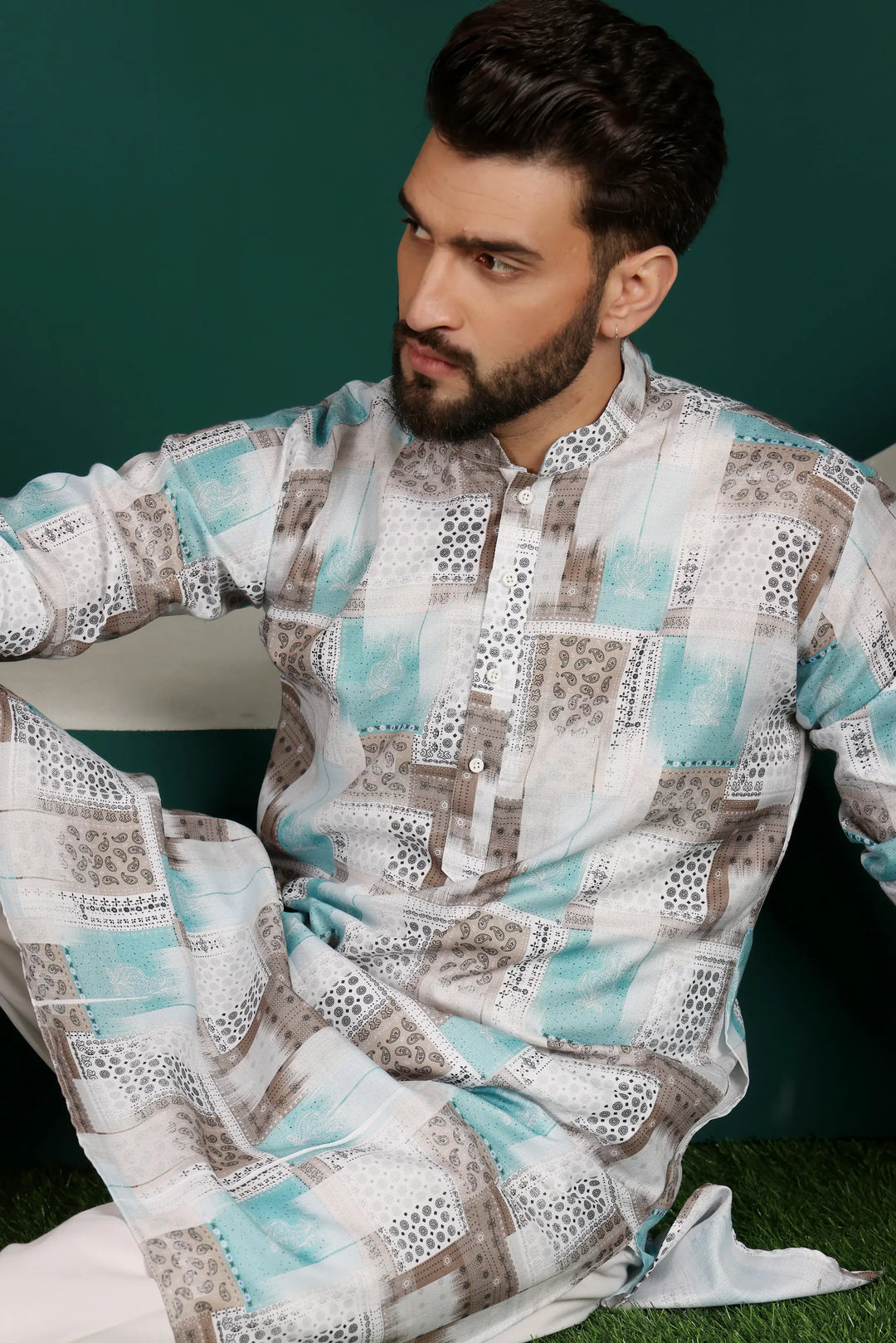 Multi-Color Cotton Printed Kurta Pajama Set for Men