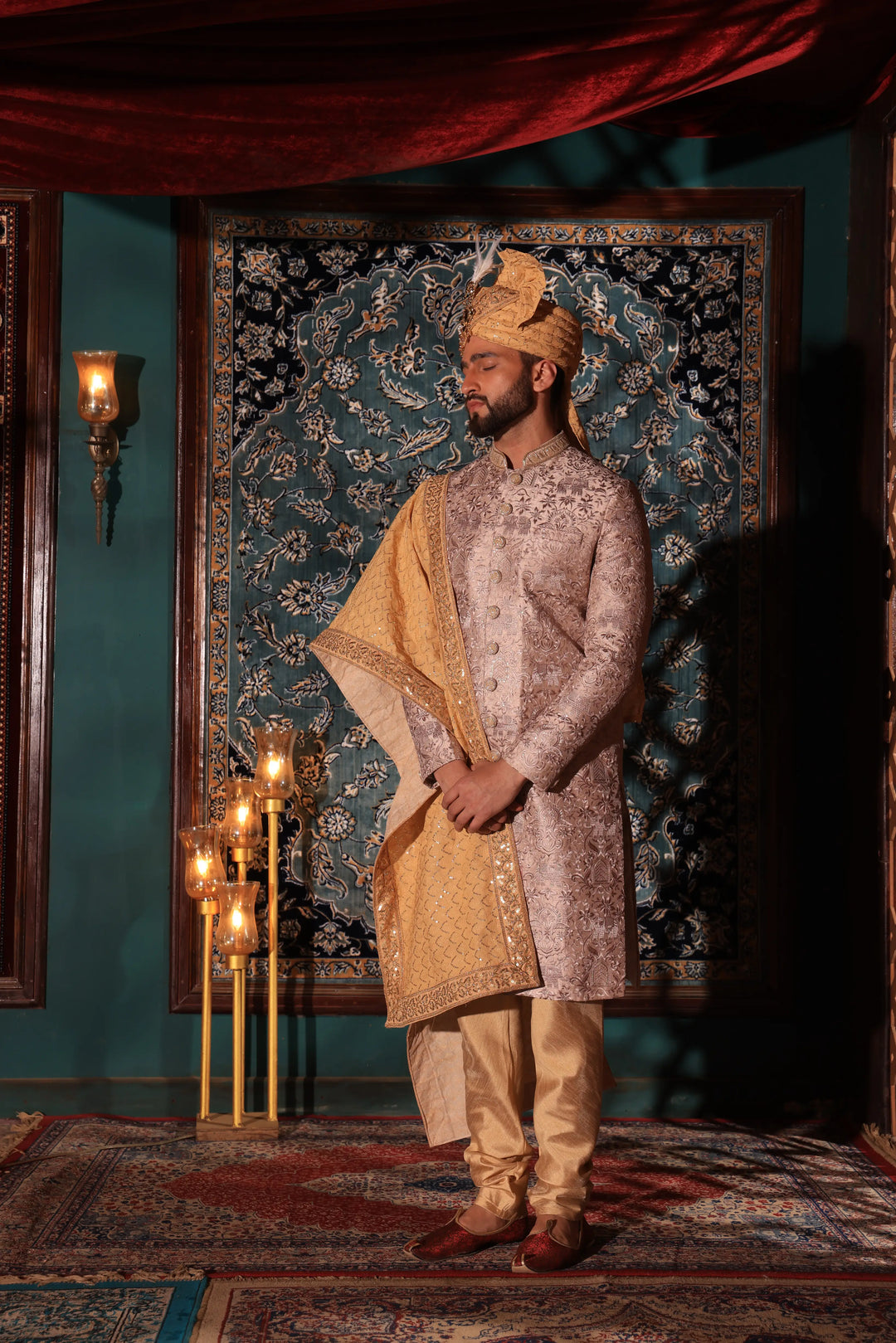 Rust Pink Wedding Sherwani