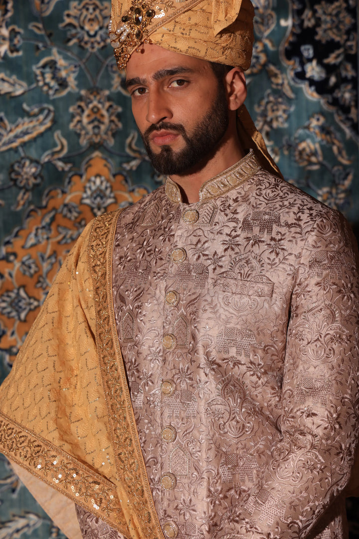 Rust Pink Wedding Sherwani