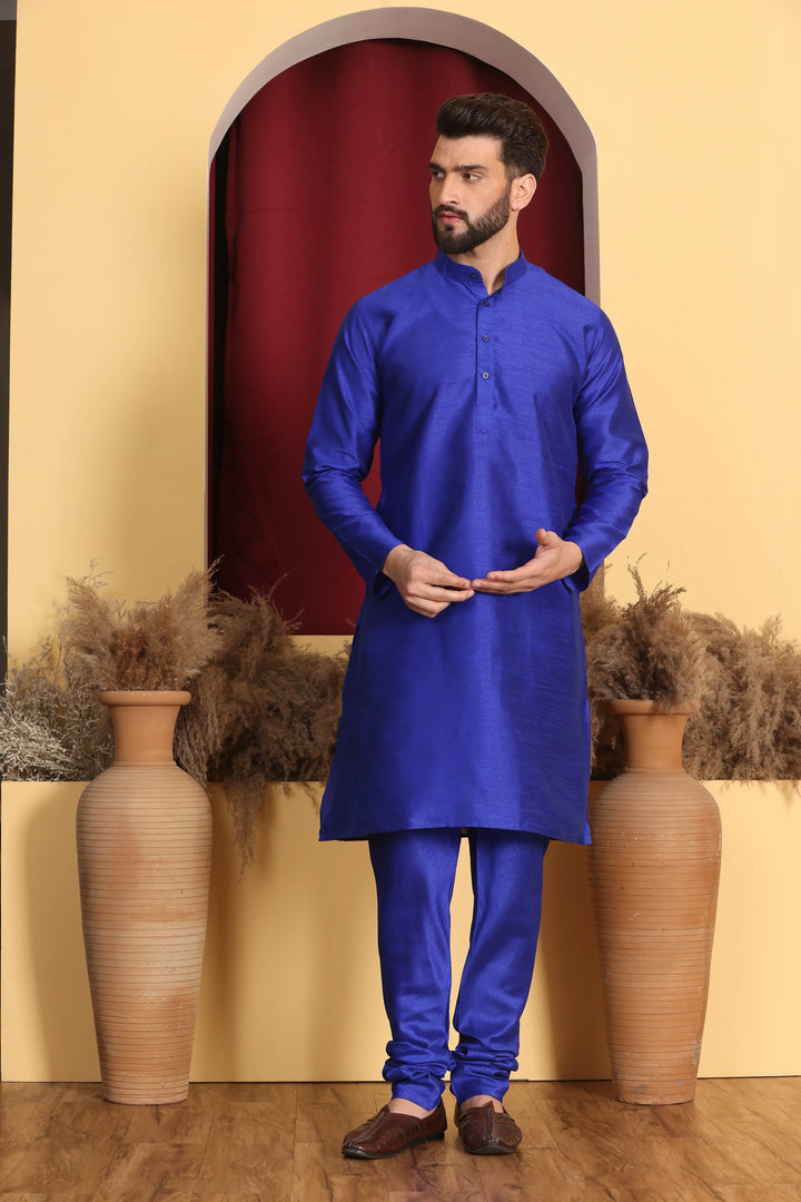 Regal Elegance Royal Blue Modi Jacket and Kurta Ensemble with Churidar Pajama Set for Men