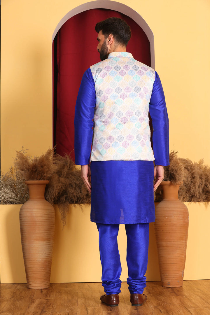 Regal Elegance Royal Blue Modi Jacket and Kurta Ensemble with Churidar Pajama Set for Men