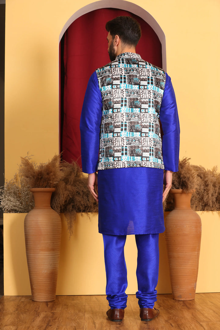 Royal Blue Nehru Jacket and Kurta Ensemble Timeless Elegance for Men