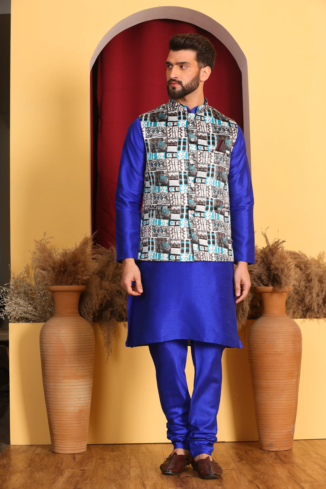 Royal Blue Nehru Jacket and Kurta Ensemble Timeless Elegance for Men