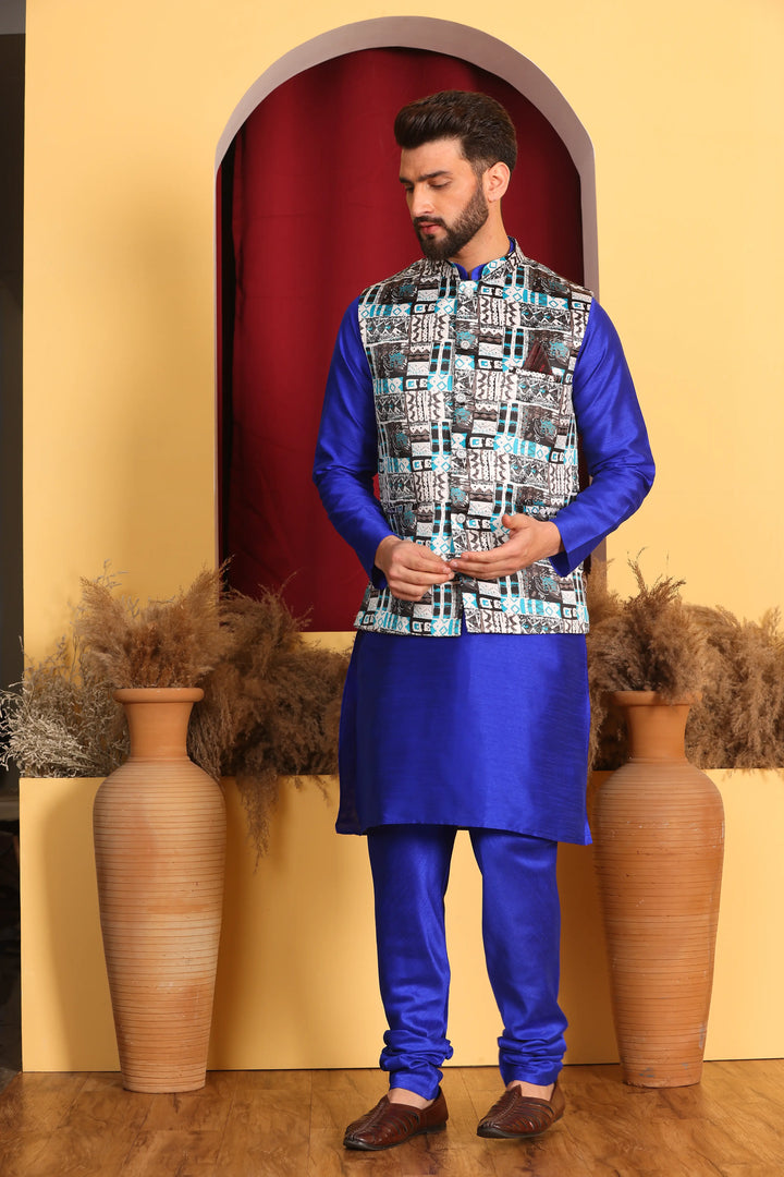 Royal Blue Nehru Jacket and Kurta Ensemble Timeless Elegance for Men