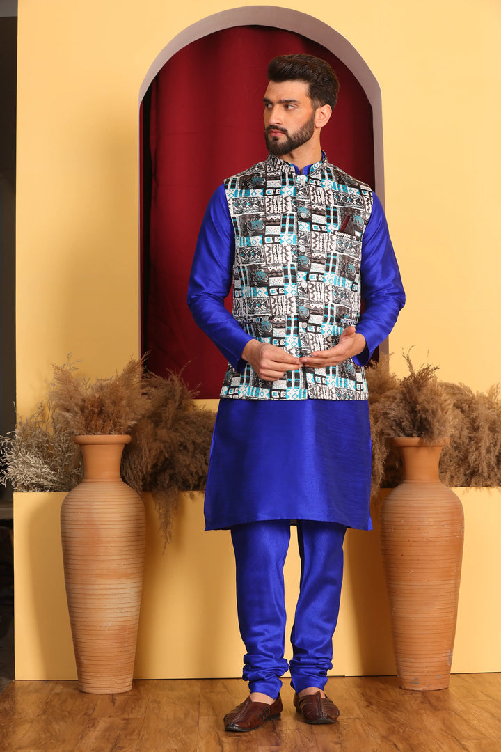 Royal Blue Nehru Jacket and Kurta Ensemble Timeless Elegance for Men