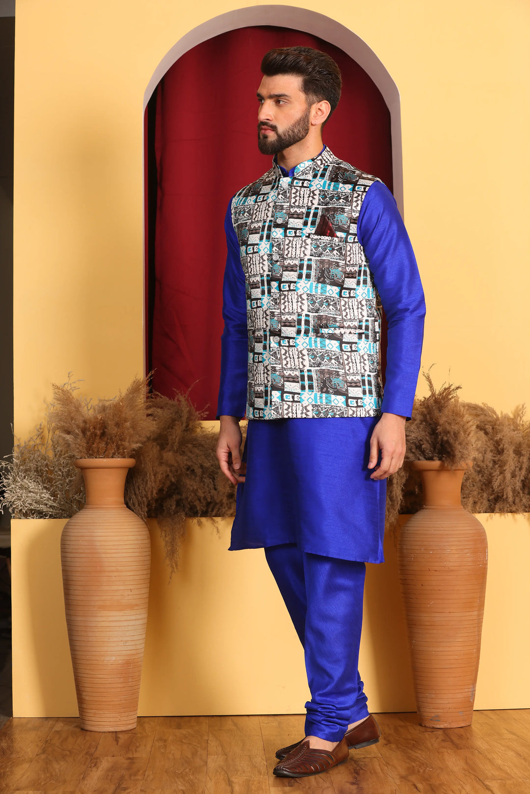 Royal Blue Nehru Jacket and Kurta Ensemble Timeless Elegance for Men