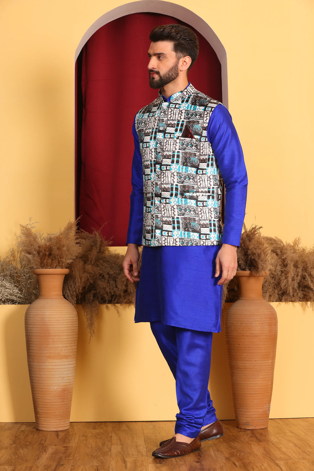 Royal Blue Nehru Jacket and Kurta Ensemble Timeless Elegance for Men