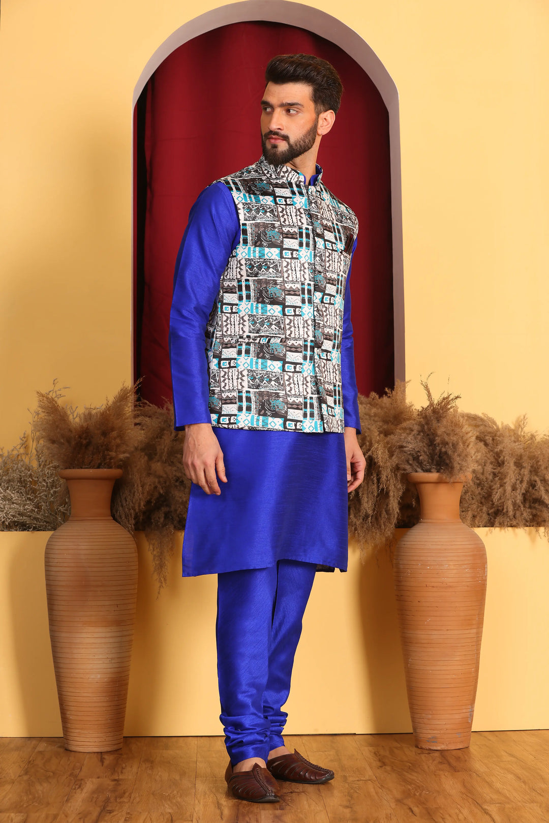 Royal Blue Nehru Jacket and Kurta Ensemble Timeless Elegance for Men