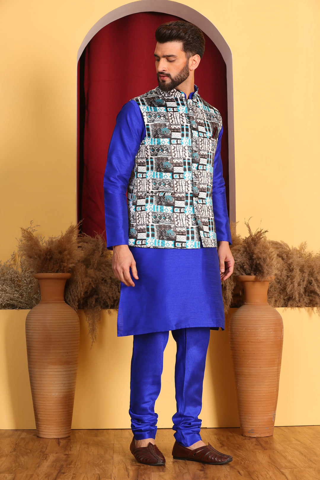 Royal Blue Nehru Jacket and Kurta Ensemble Timeless Elegance for Men