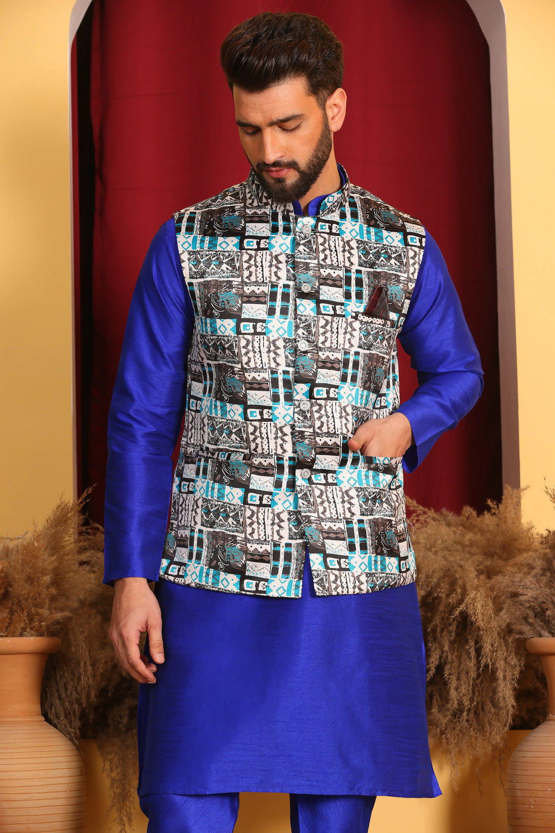 Royal Blue Nehru Jacket and Kurta Ensemble Timeless Elegance for Men