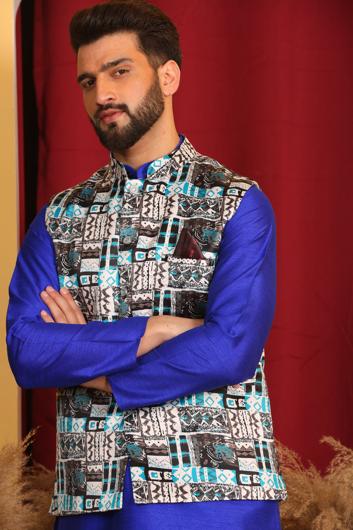 Royal Blue Nehru Jacket and Kurta Ensemble Timeless Elegance for Men