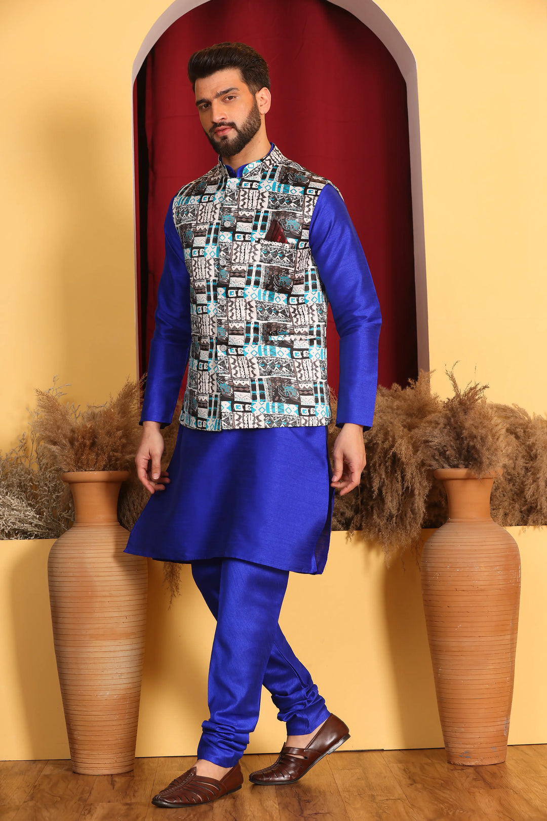 Royal Blue Nehru Jacket and Kurta Ensemble Timeless Elegance for Men