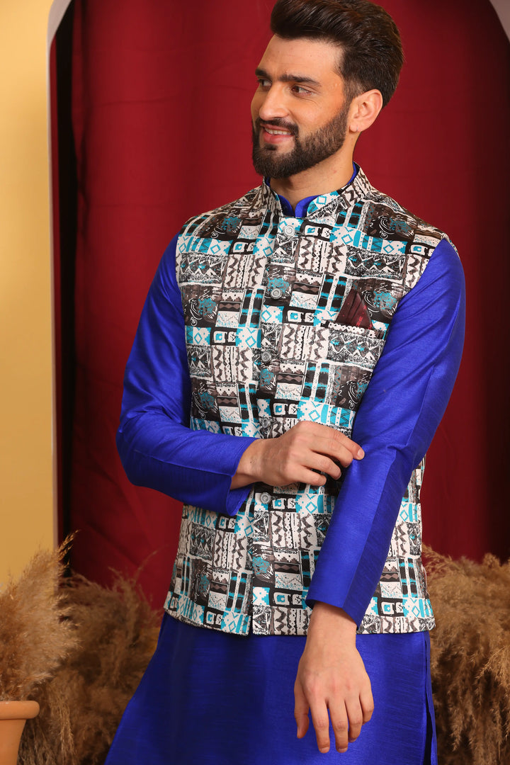 Royal Blue Nehru Jacket and Kurta Ensemble Timeless Elegance for Men