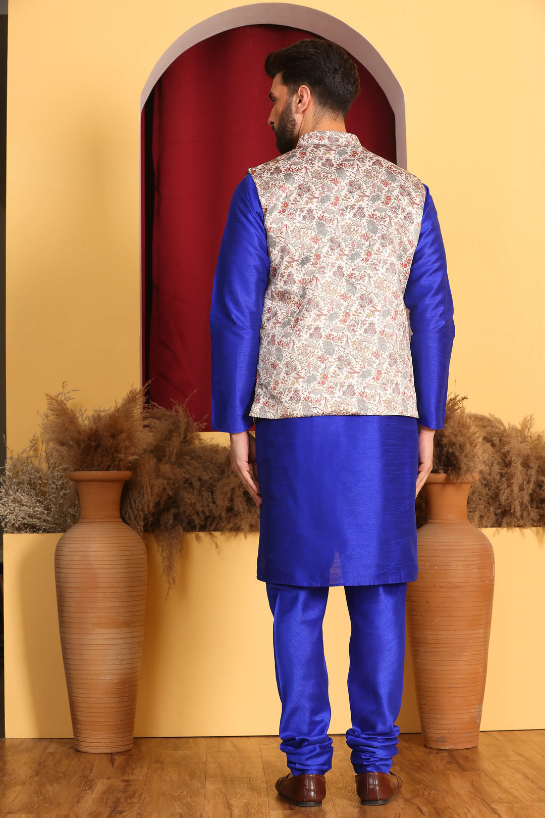 Royal Blue Nehru Jacket & Kurta Men's Ethnic Ensemble with Churidar Pajama