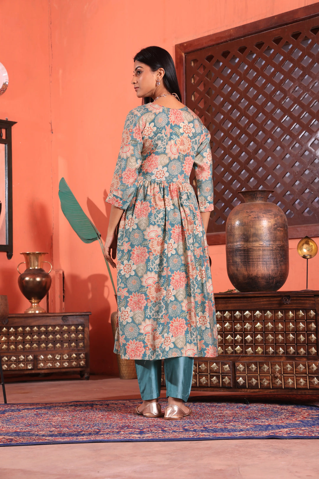 Alia Cut Anarkali Printed Grey Color Suit With Trousers & Dupatta Set for Women