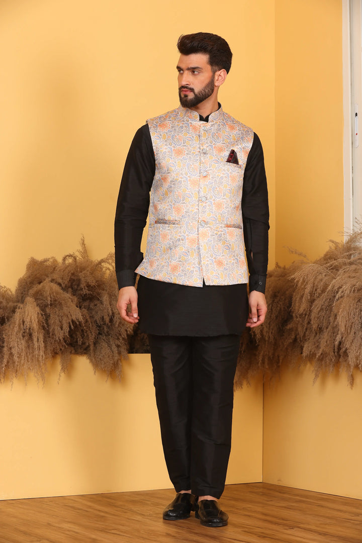 Multi Color Nehru Jacket and Black Kurta with Pant Set for Men