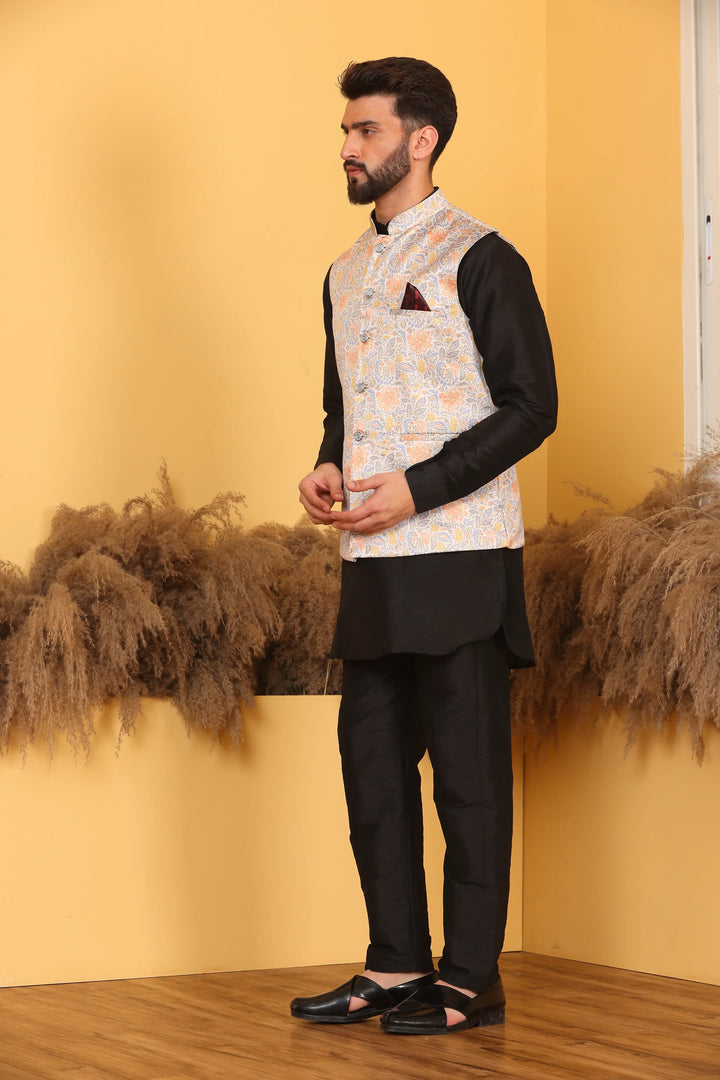 Multi Color Nehru Jacket and Black Kurta with Pant Set for Men