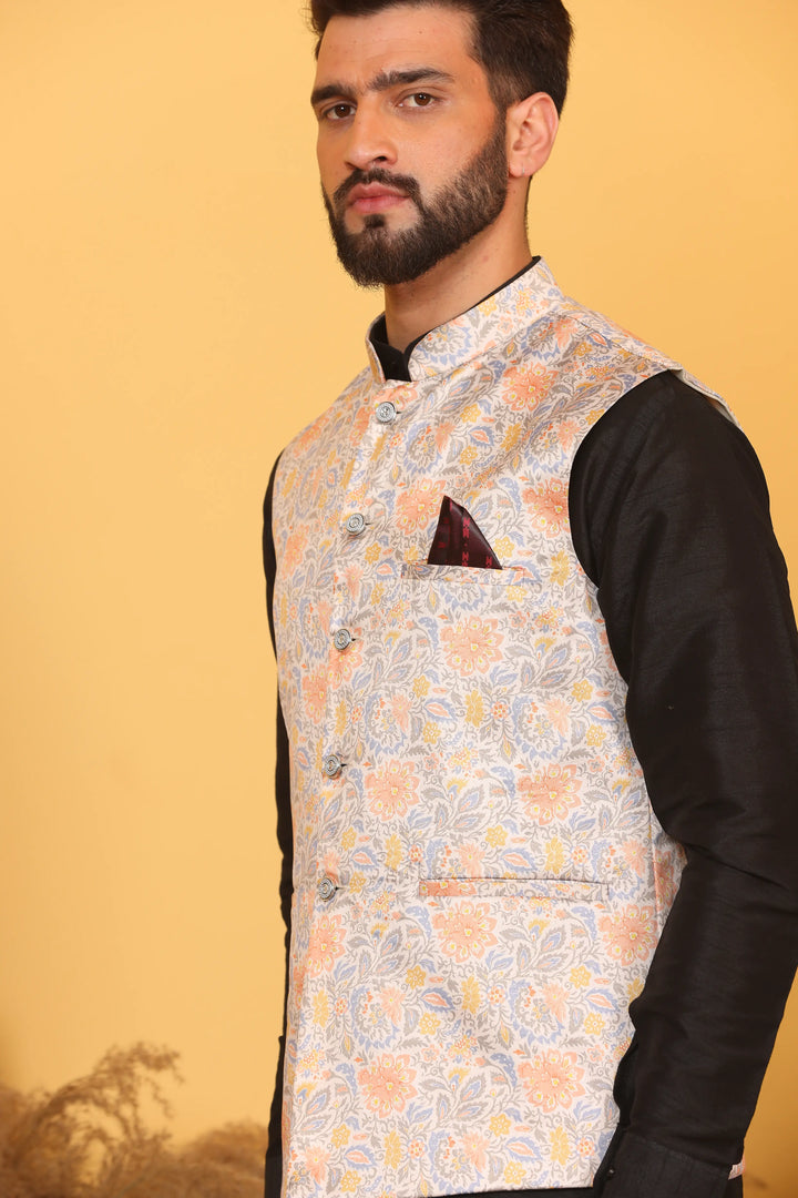 Multi Color Nehru Jacket and Black Kurta with Pant Set for Men