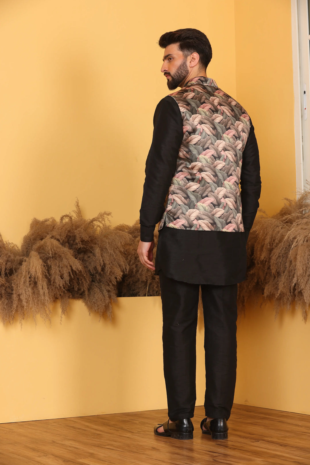 Multi Color Nehru Jacket and Black Kurta with Pant Set for Men