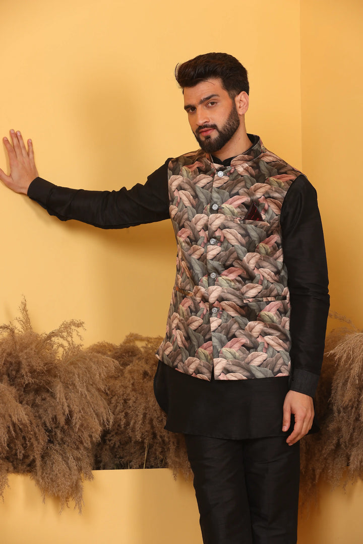 Multi Color Nehru Jacket and Black Kurta with Pant Set for Men