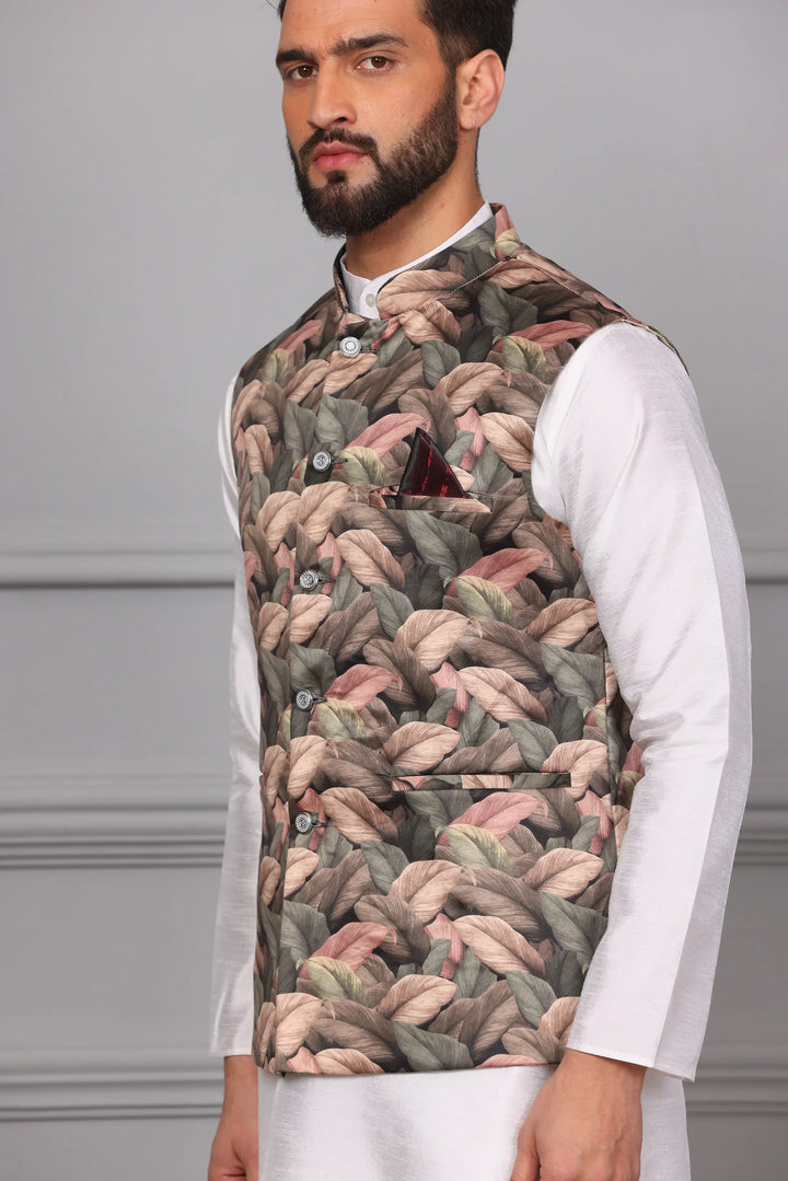 Stylish Multi-Color Nehru Jacket & White Kurta with Churidar