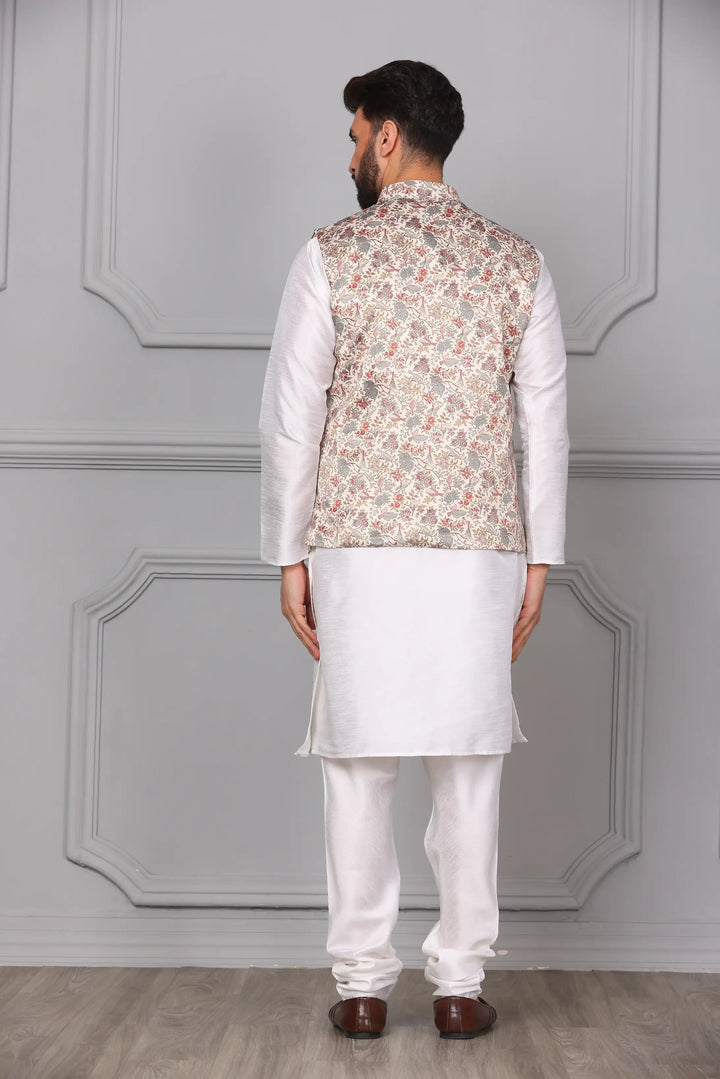 Classic Elegance Multi-Color Nehru Jacket & White Kurta Churidar Set