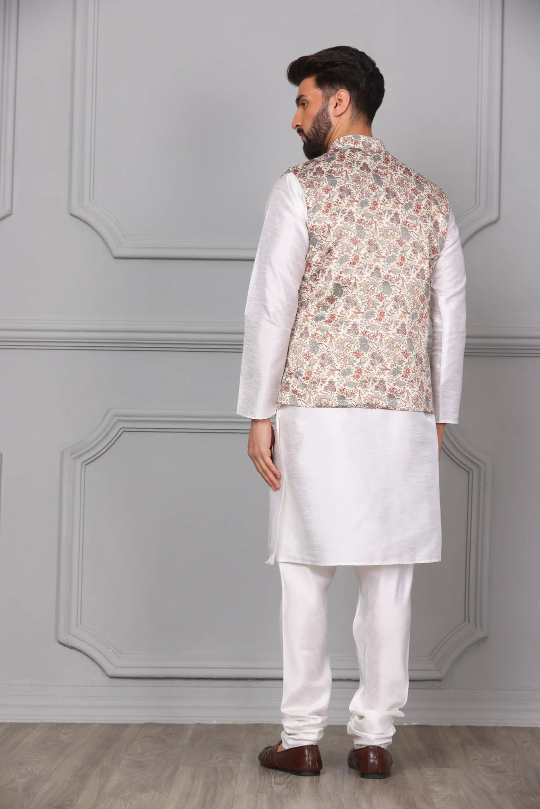 Classic Elegance Multi-Color Nehru Jacket & White Kurta Churidar Set