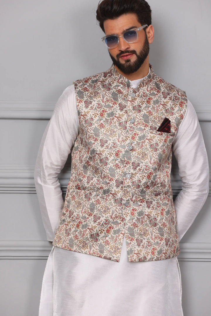 Classic Elegance Multi-Color Nehru Jacket & White Kurta Churidar Set