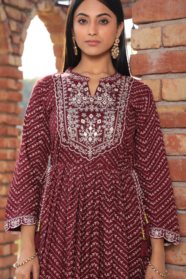 Embroidered Maroon Anarkali Suit