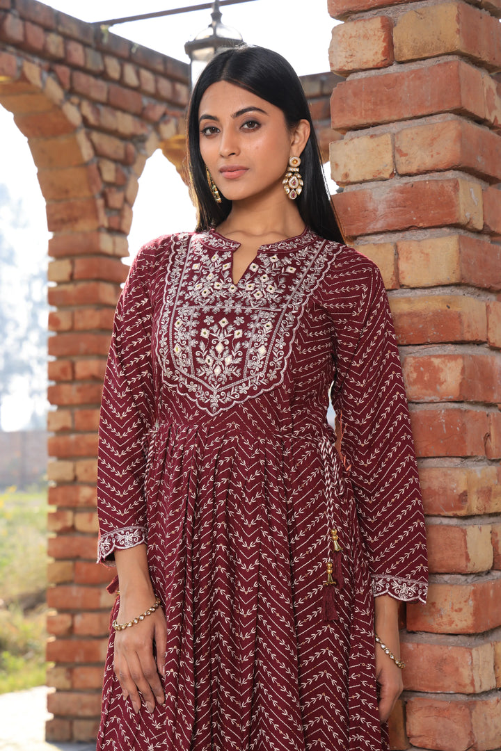 Embroidered Maroon Anarkali Suit