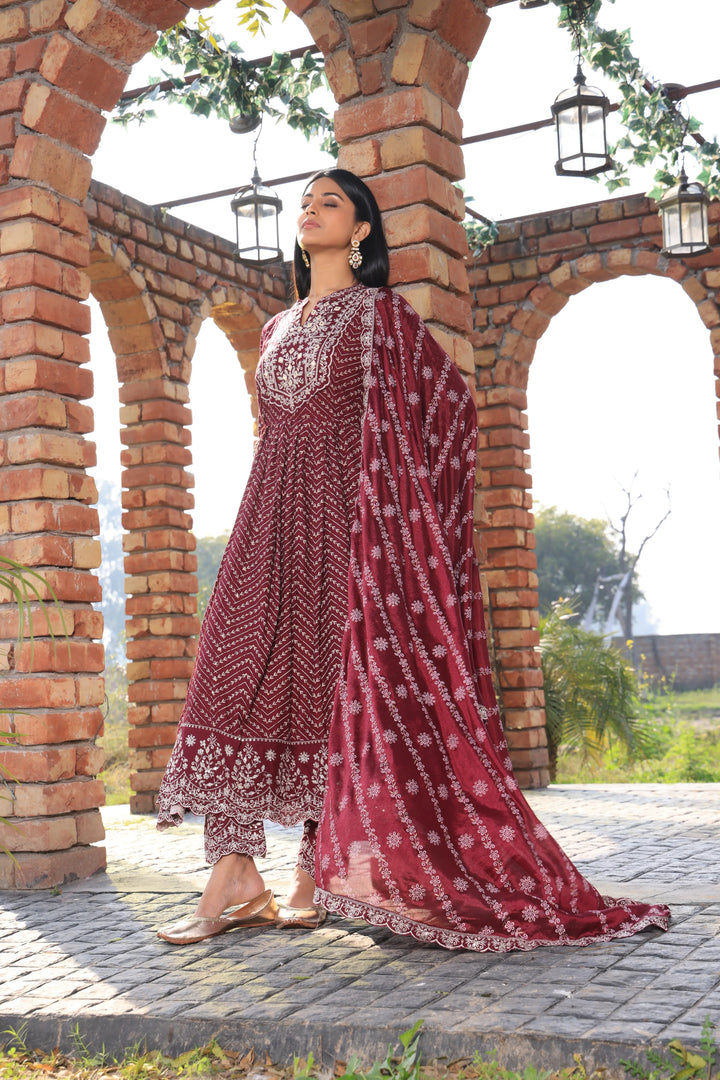 Embroidered Maroon Anarkali Suit