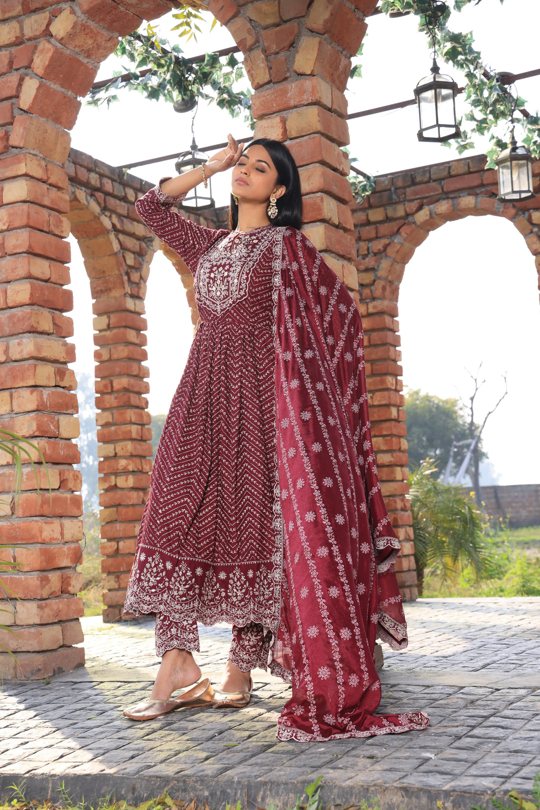 Embroidered Maroon Anarkali Suit