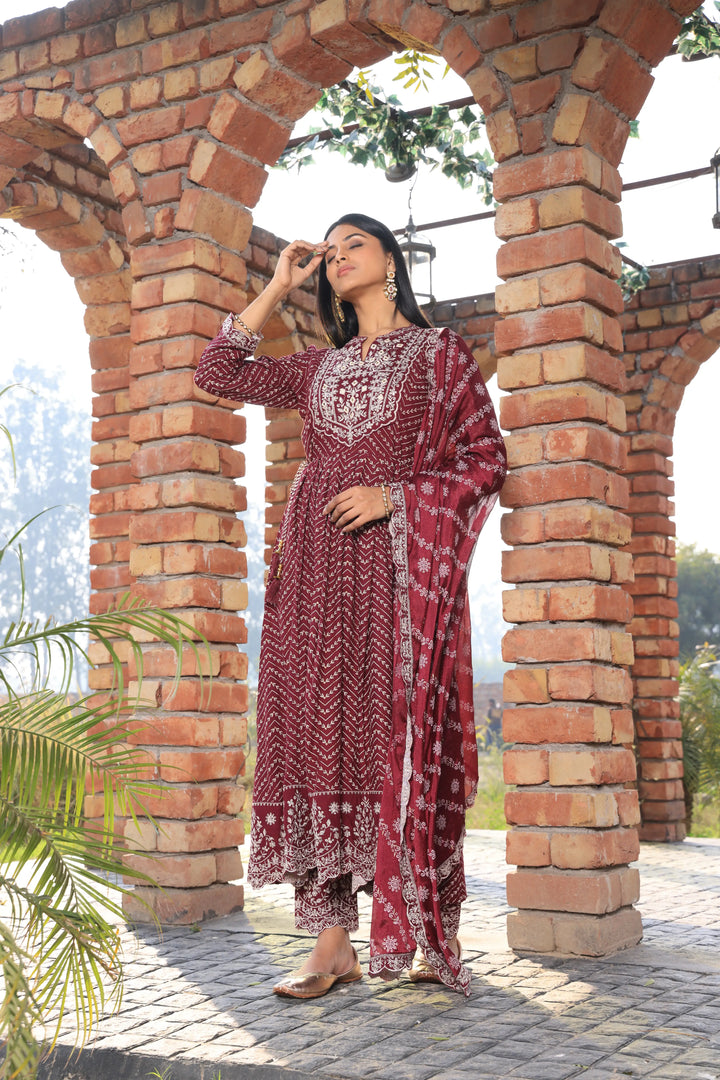 Embroidered Maroon Anarkali Suit