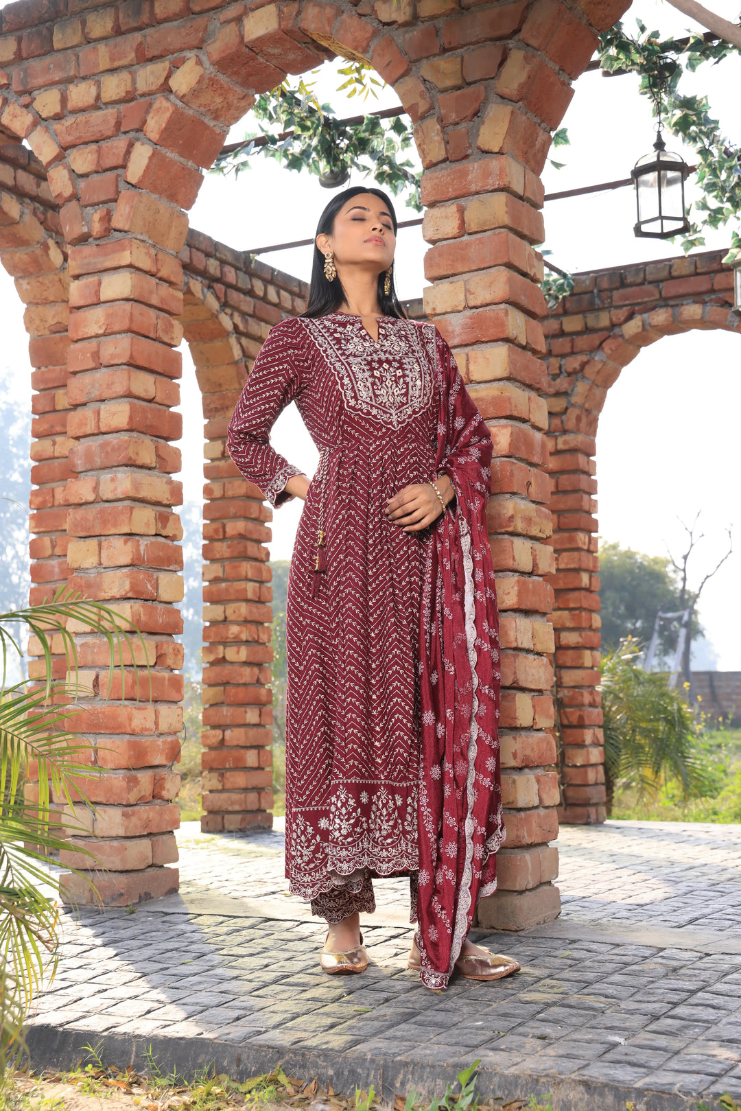 Embroidered Maroon Anarkali Suit