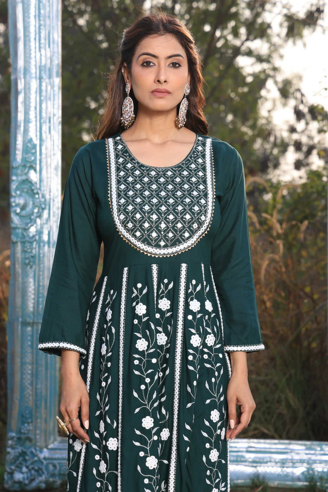 Bottle Green Embroidered Anarkali Suit