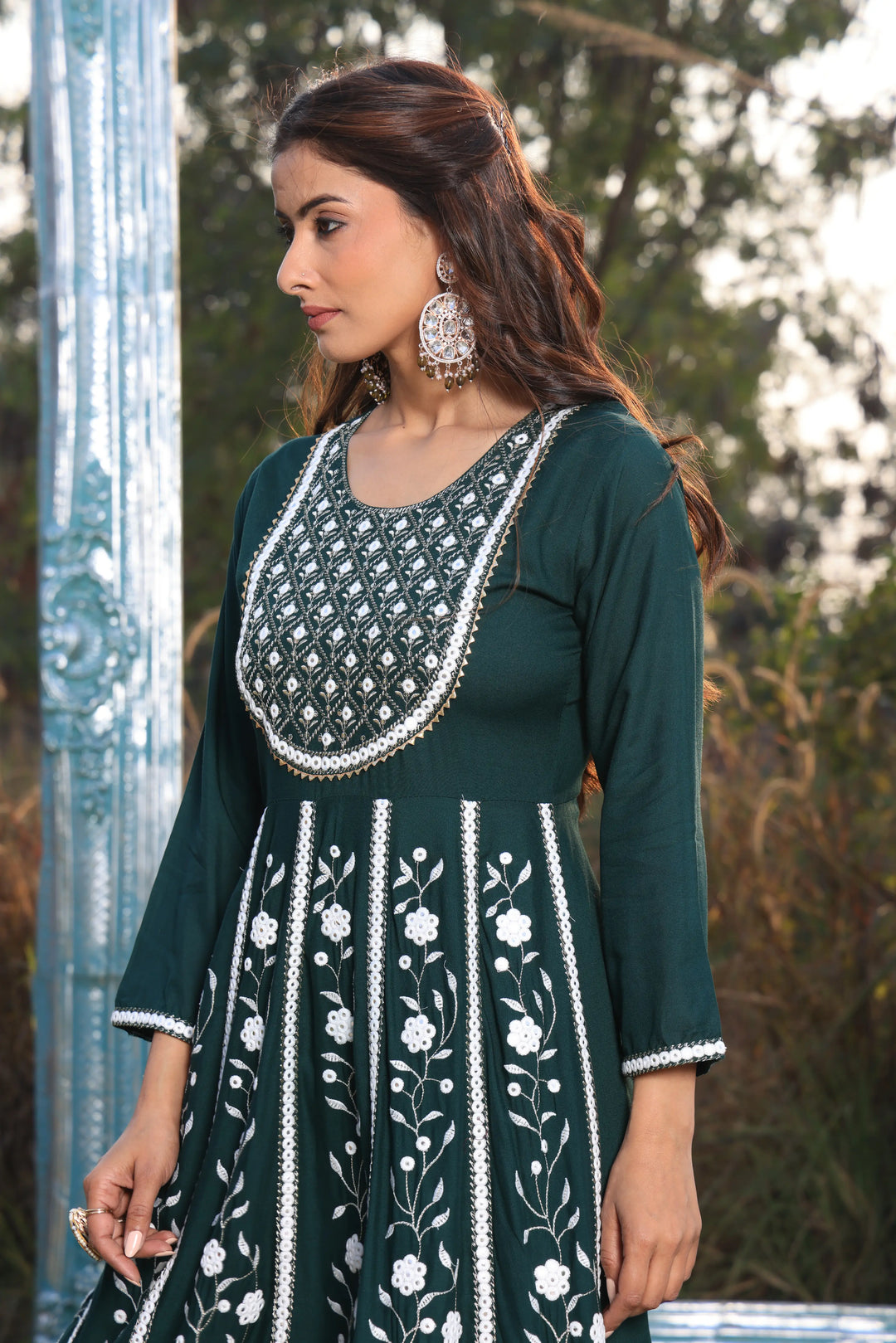 Bottle Green Embroidered Anarkali Suit