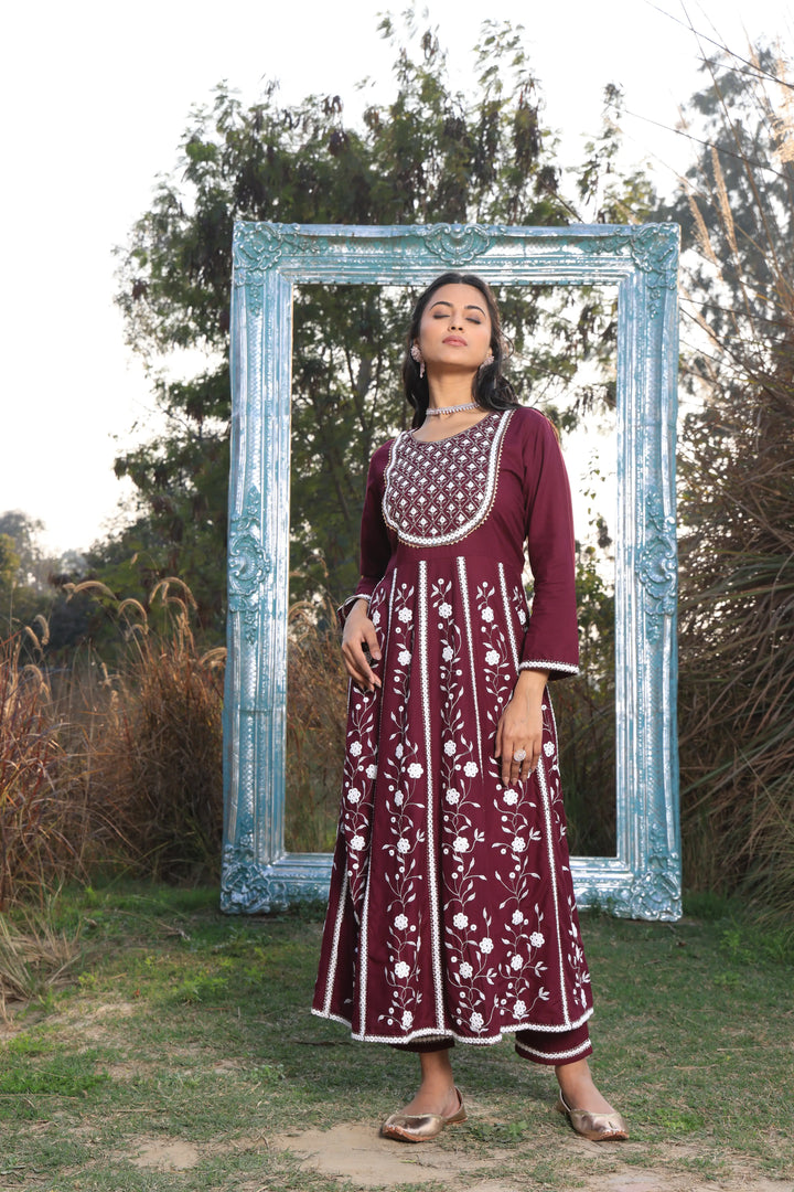 Purple Embroidered Anarkali Suit