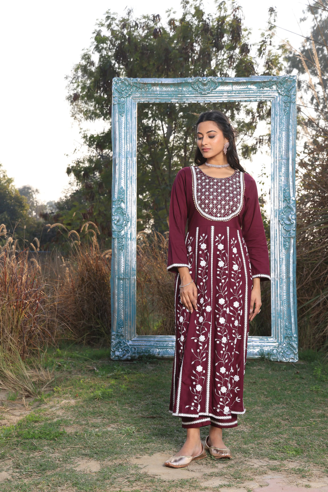 Purple Embroidered Anarkali Suit