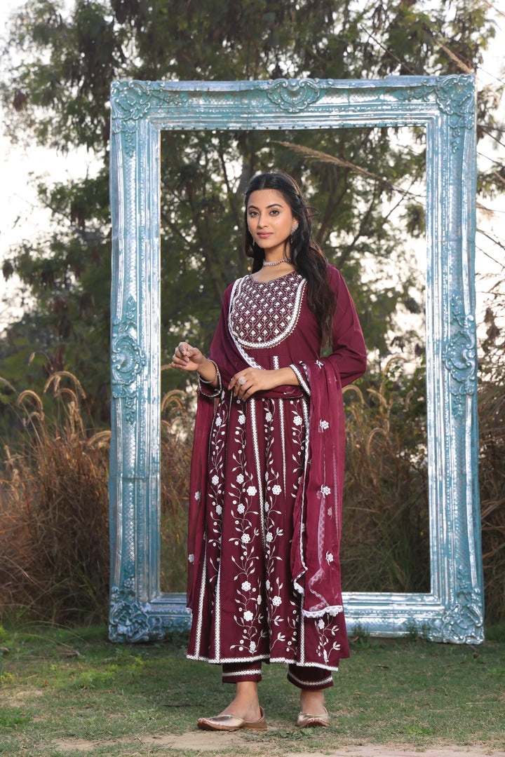 Purple Embroidered Anarkali Suit