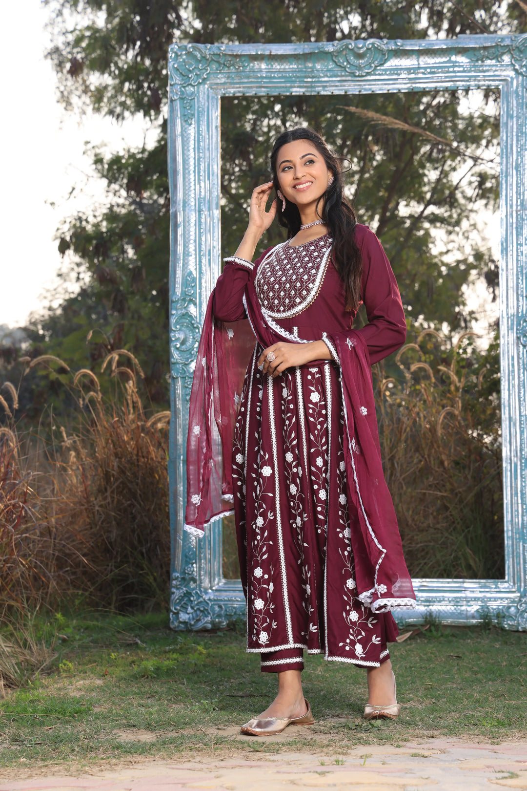 Purple Embroidered Anarkali Suit