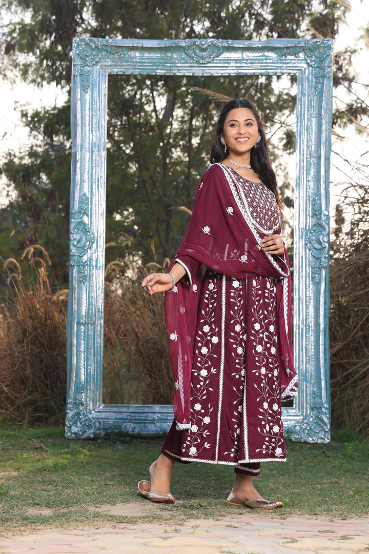 Purple Embroidered Anarkali Suit